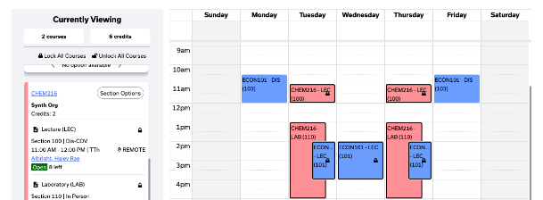 Schedule Builder screen shot